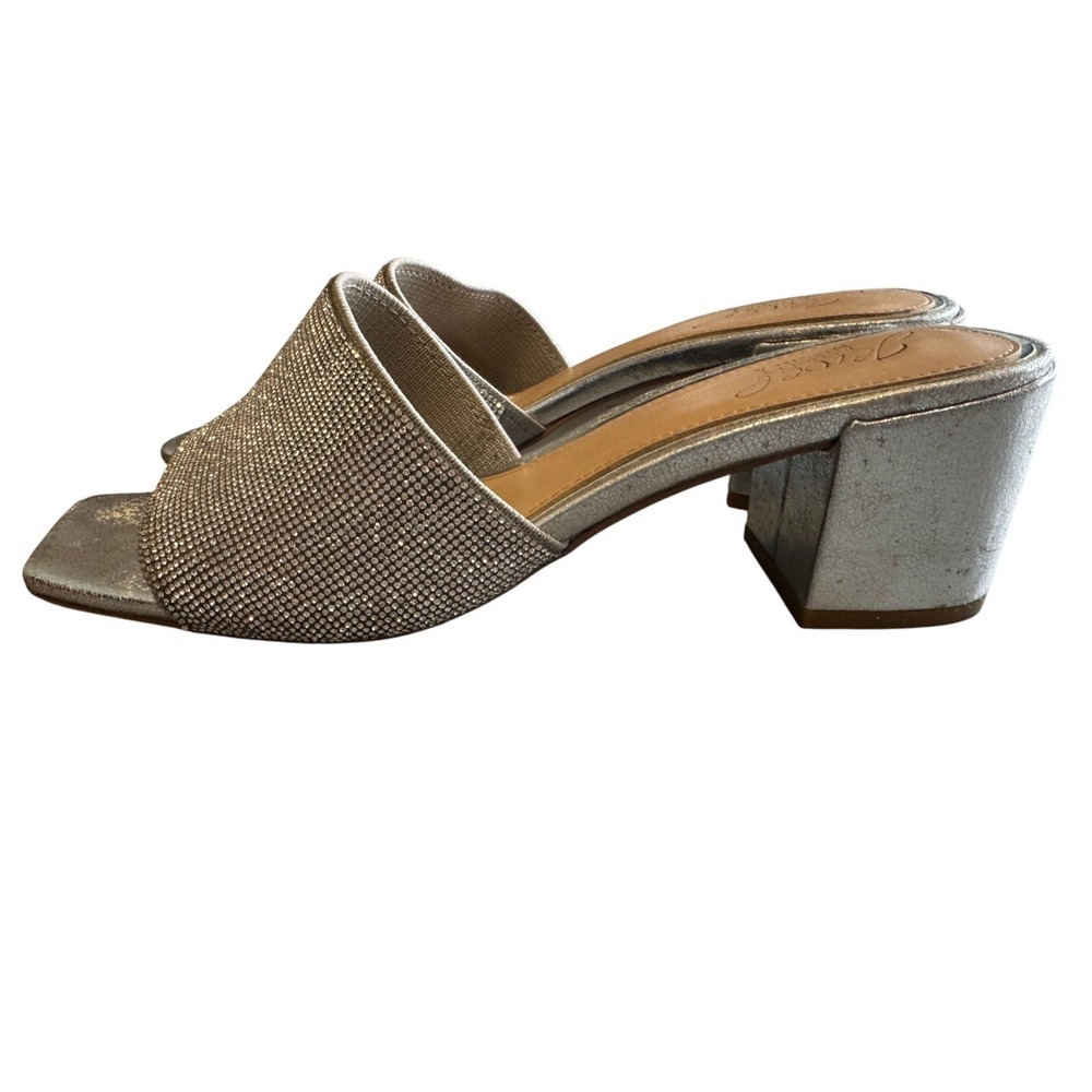 Jewel Badgley Mischka Silver Rhinestone Block Heel Slide Sandals Size 8